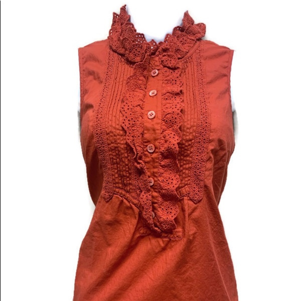 J Crew Orange Lace Collared Sleeveless Blouse Sz 4